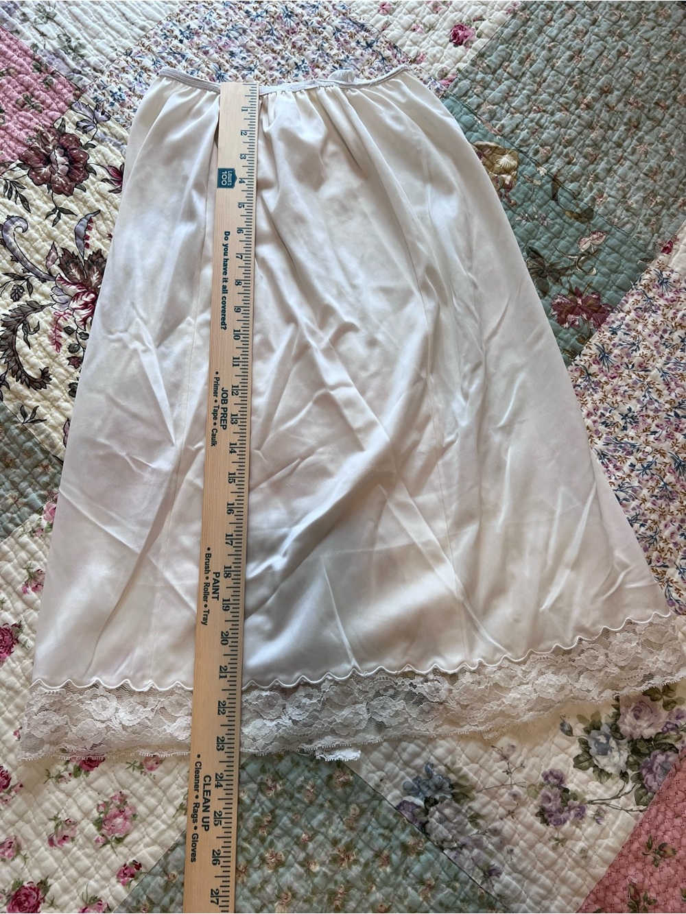 Vintage Movie Star Lace Trim Half Slip Skirt Cream Off-White Midi Slit M - Picture 5 of 9